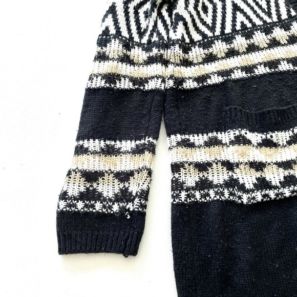 No Boundaries Girls Sweater Large Sherpa Hood Cardigan Black Fair Isle Knit - Picture 6 of 15